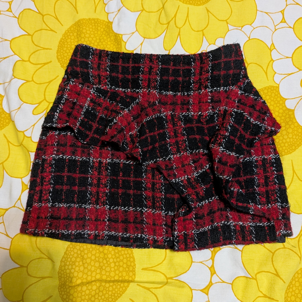 Zara Trafaluc Red and Black Tweed Skirt